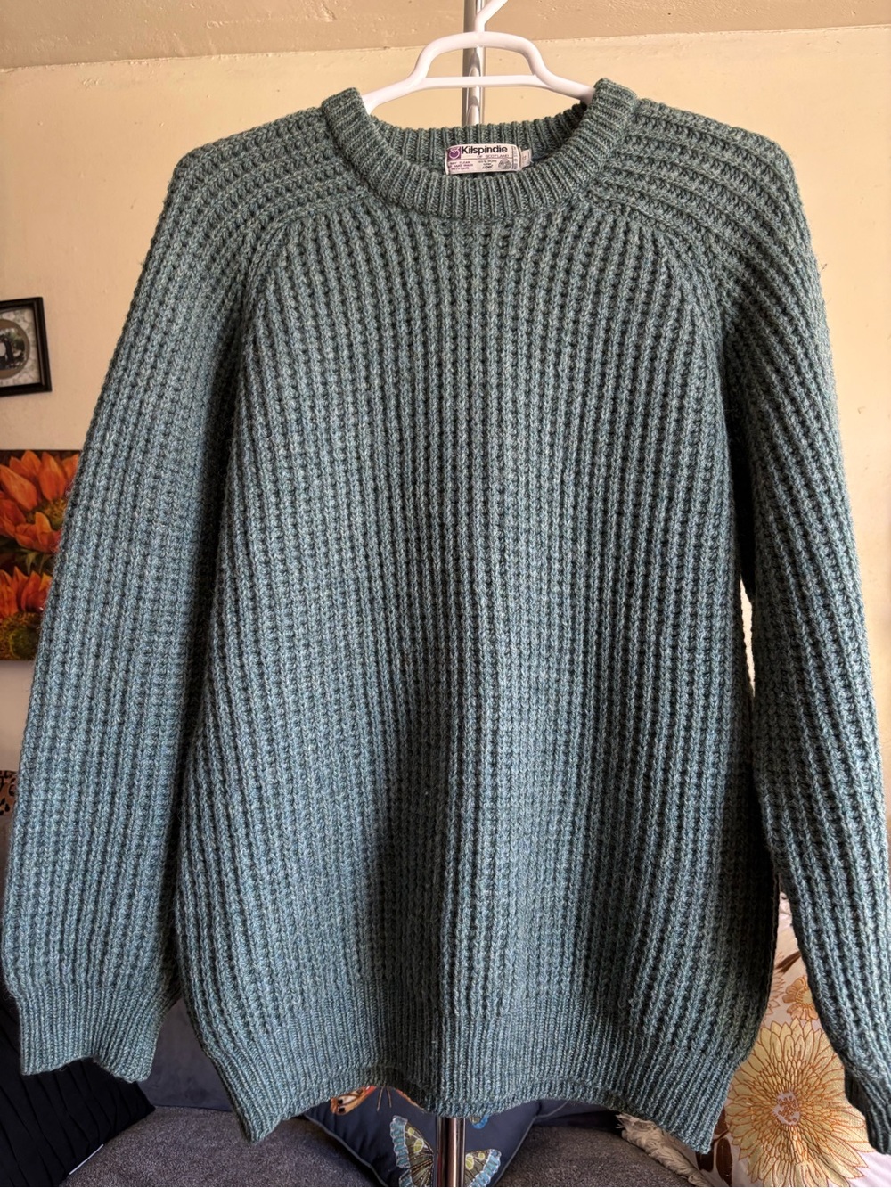 Kilspindie of Scotland 100% Pure New Wool Green Chunky Crewneck Sweater Size XL